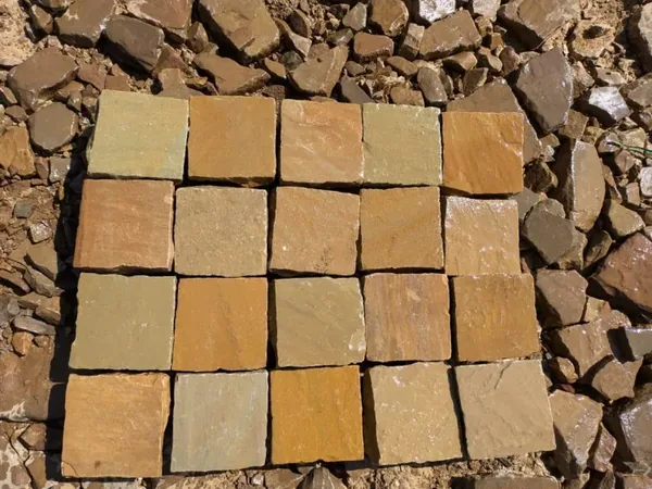 Cobbles & Sets — Golden Buff Autumn Sandstone Cobbles 100x100mm